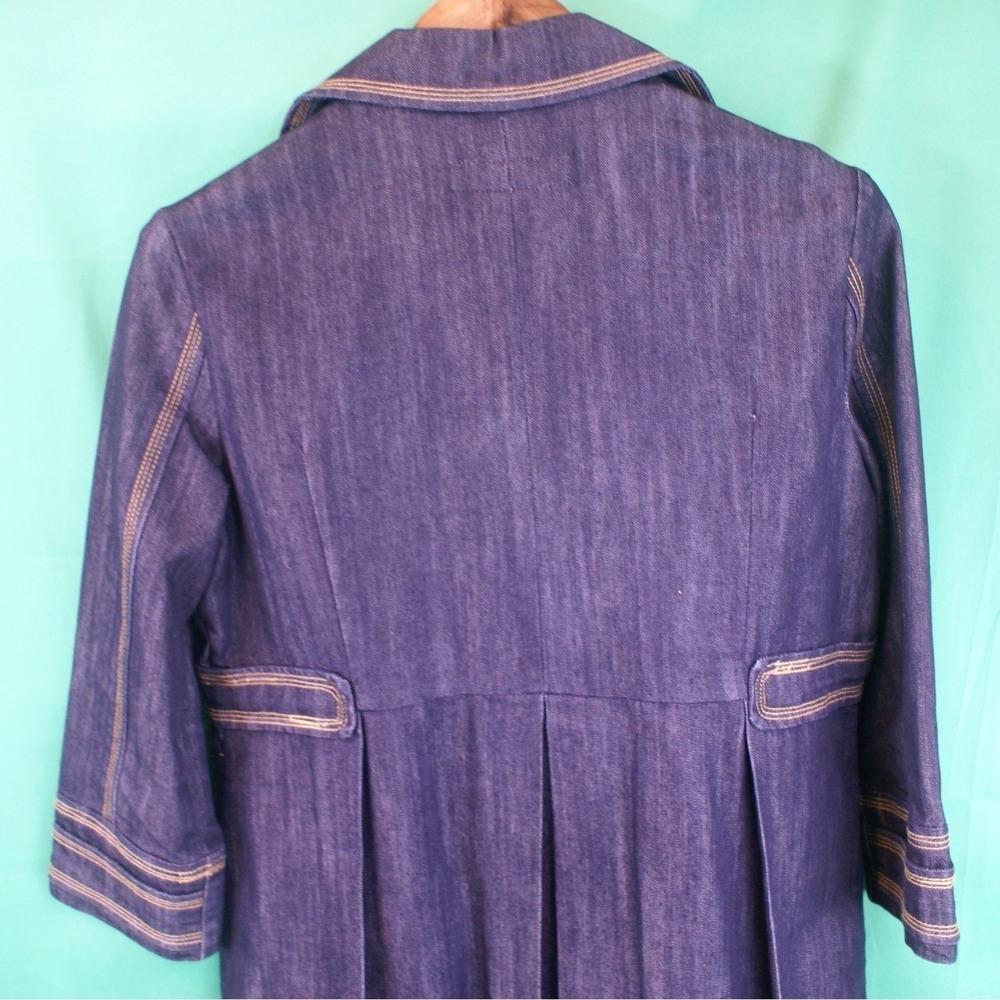 90's Vintage Baccini Denim Jacket Dark Wash Pleated Back 3/4 Sleeve Womens Large - Picture 8 of 13
